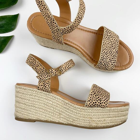 J Crew Platform Espadrille Sandals Leopard Print Calf Hair Women's 8.5 - Picture 1 of 15